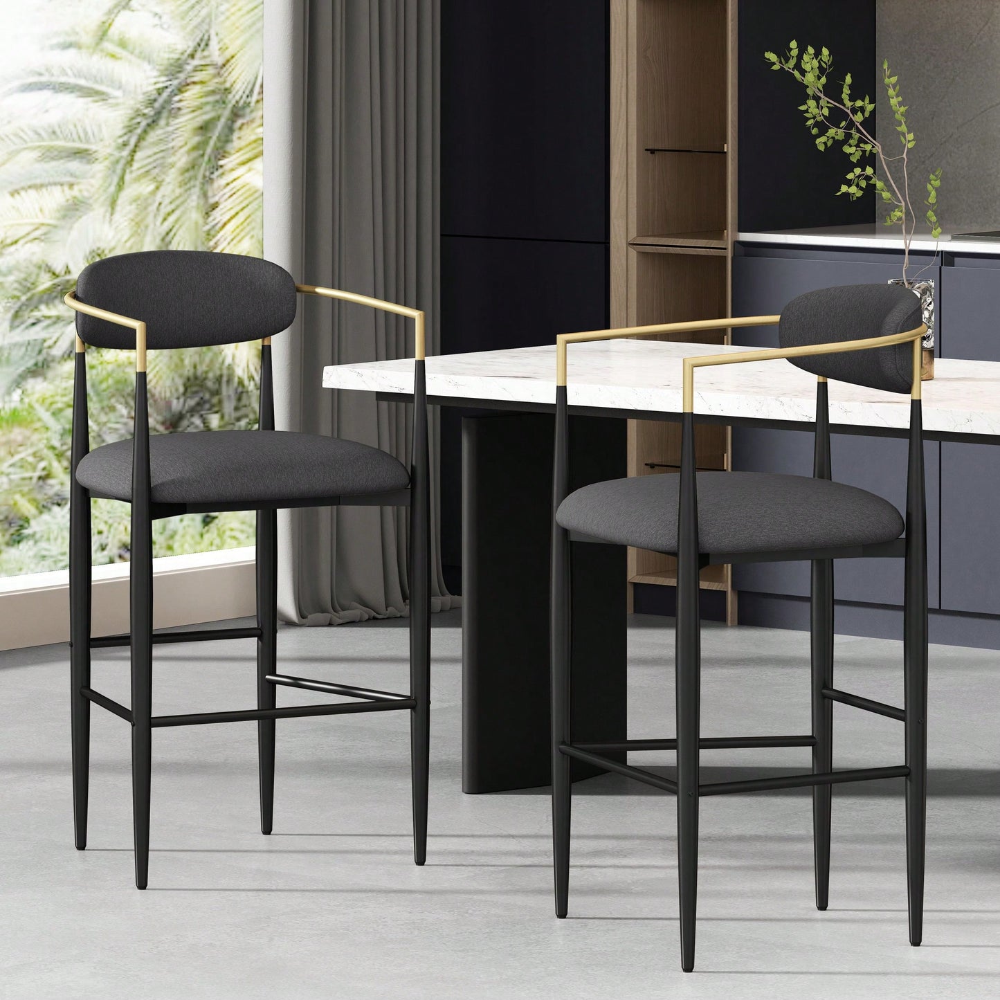 Set Of 2 Stylish Bar Stools With Comfortable Cushions And Modern Design