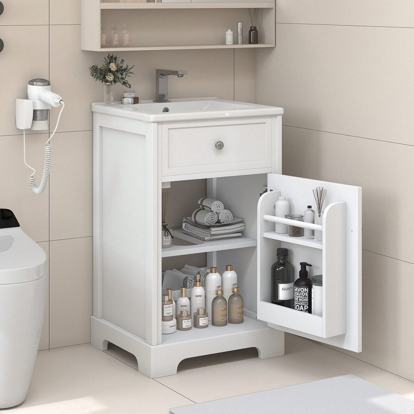 20 Inch Black Bathroom Vanity With Sink Soft Close Door Storage Cabinet Adjustable Shelves