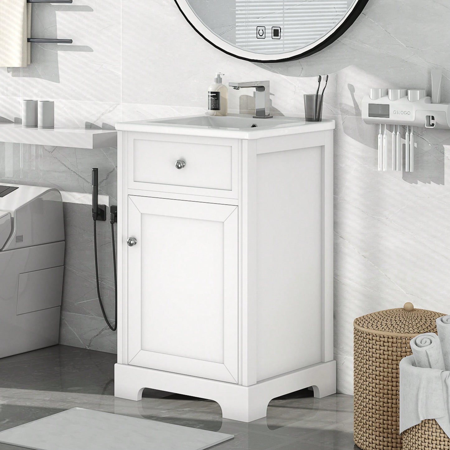 20 Inch Black Bathroom Vanity With Sink Soft Close Door Storage Cabinet Adjustable Shelves
