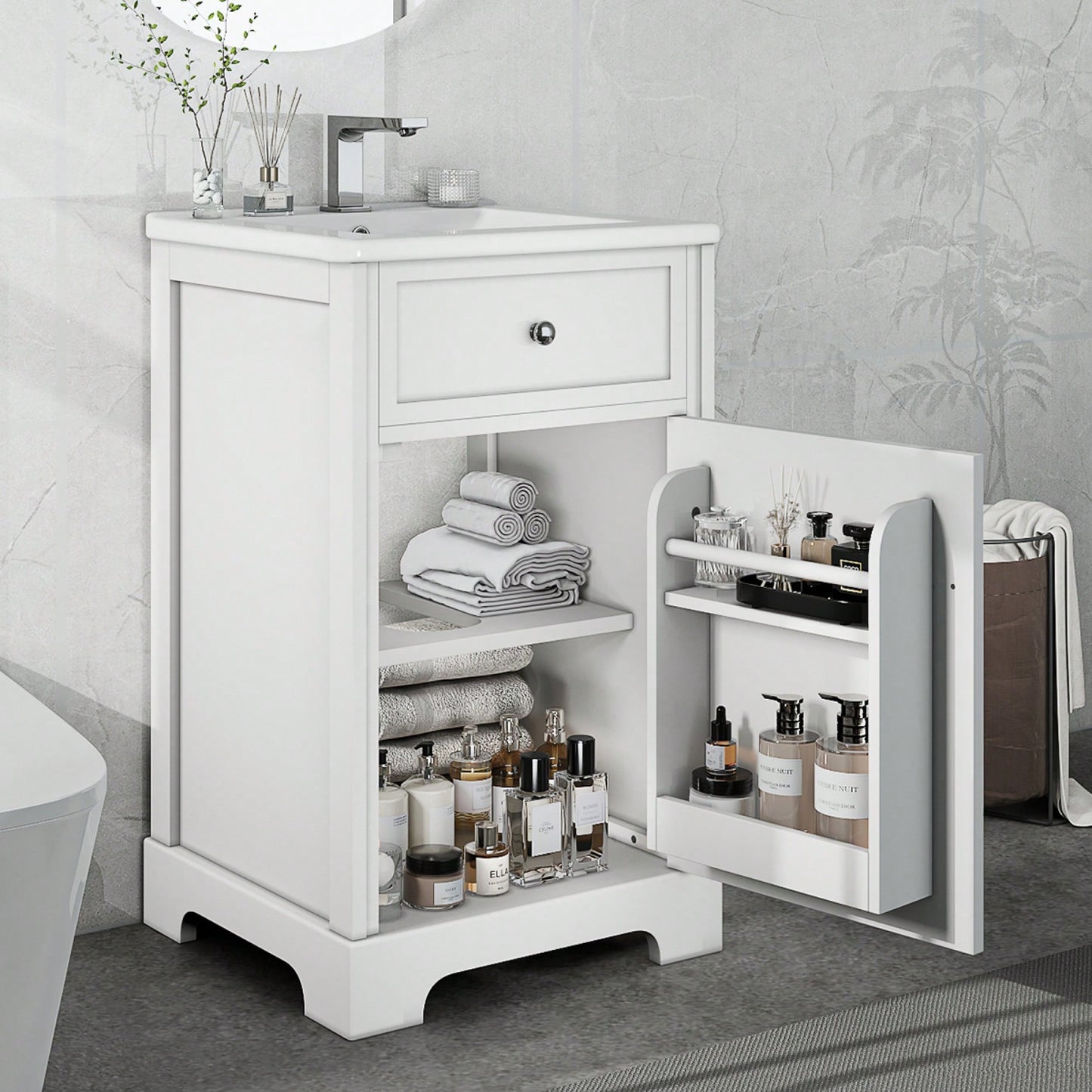 20 Inch Black Bathroom Vanity With Sink Soft Close Door Storage Cabinet Adjustable Shelves
