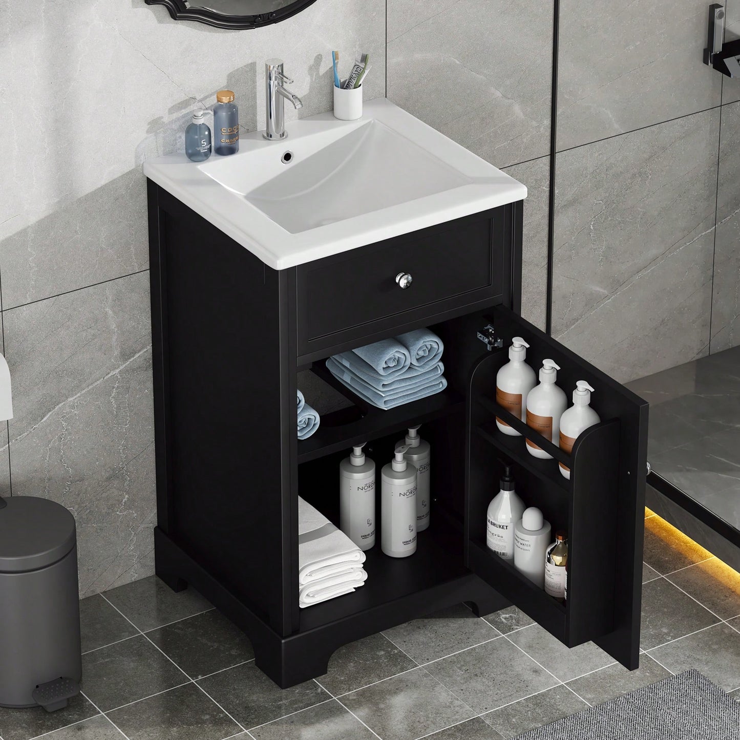 20 Inch Black Bathroom Vanity With Sink Soft Close Door Storage Cabinet Adjustable Shelves