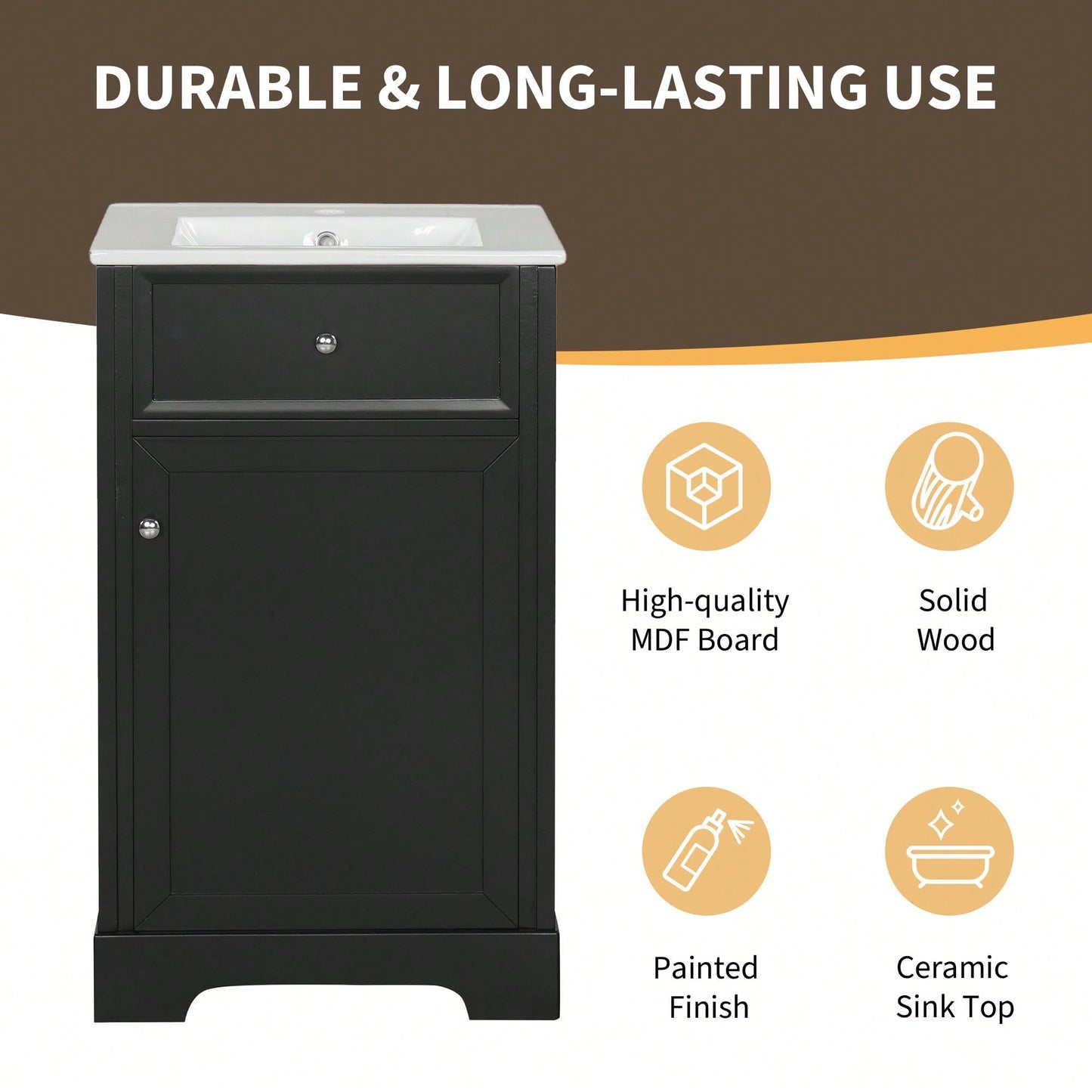 20 Inch Black Bathroom Vanity With Sink Soft Close Door Storage Cabinet Adjustable Shelves