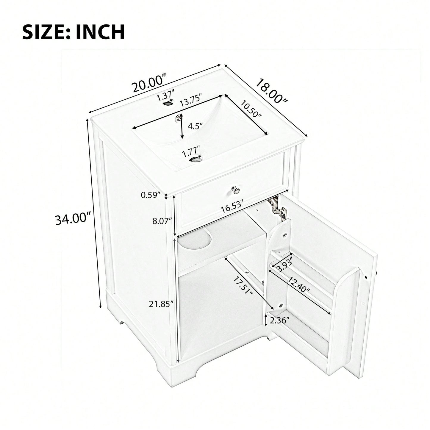 20 Inch Black Bathroom Vanity With Sink Soft Close Door Storage Cabinet Adjustable Shelves