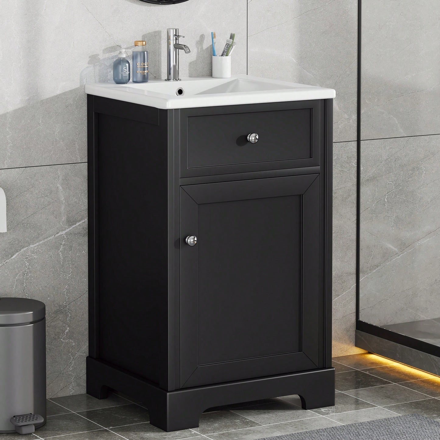 20 Inch Black Bathroom Vanity With Sink Soft Close Door Storage Cabinet Adjustable Shelves