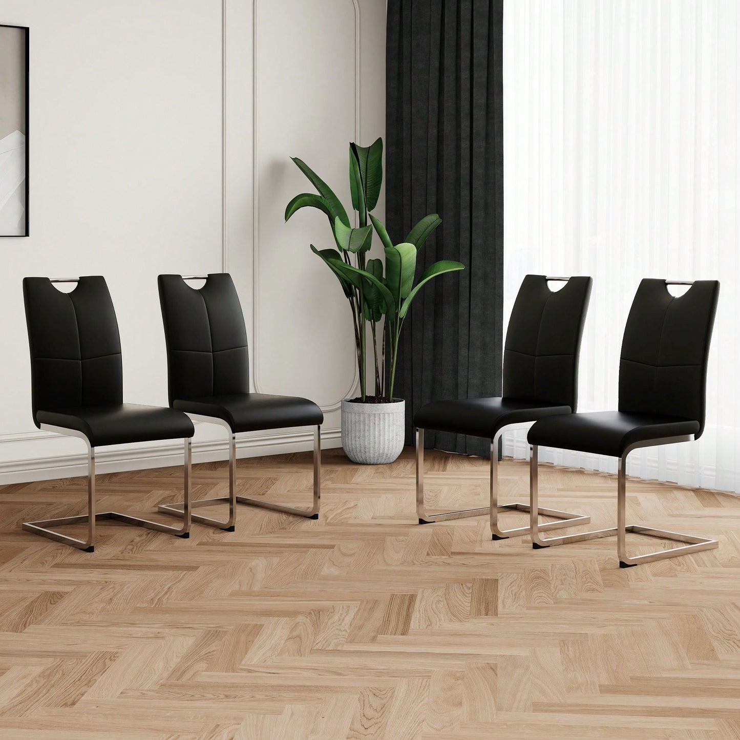 Set Of 4 Modern Light Yellow Upholstered Dining Chairs With Electroplated Metal Legs For Kitchen Living Room Bedroom