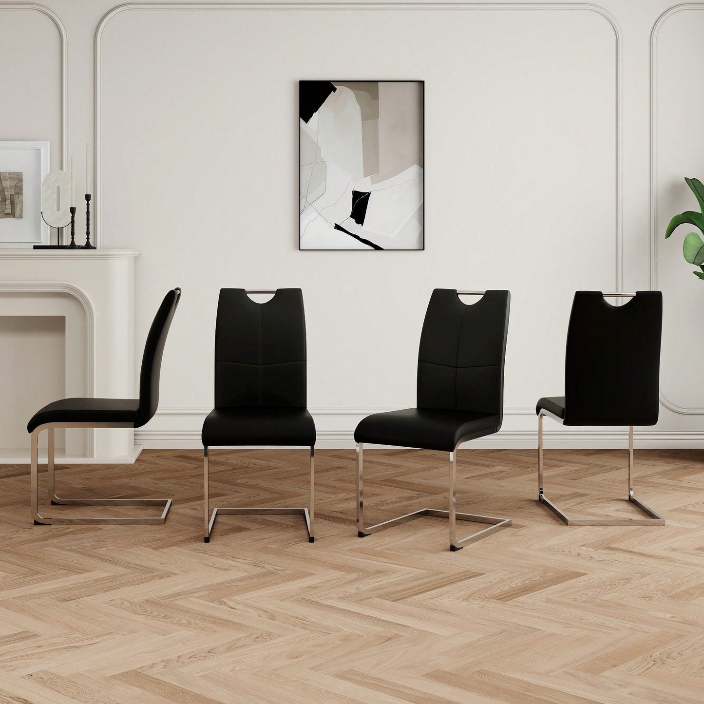 Set Of 4 Modern Light Yellow Upholstered Dining Chairs With Electroplated Metal Legs For Kitchen Living Room Bedroom