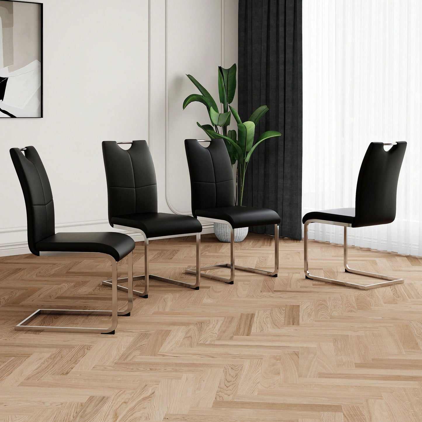 Set Of 4 Modern Light Yellow Upholstered Dining Chairs With Electroplated Metal Legs For Kitchen Living Room Bedroom