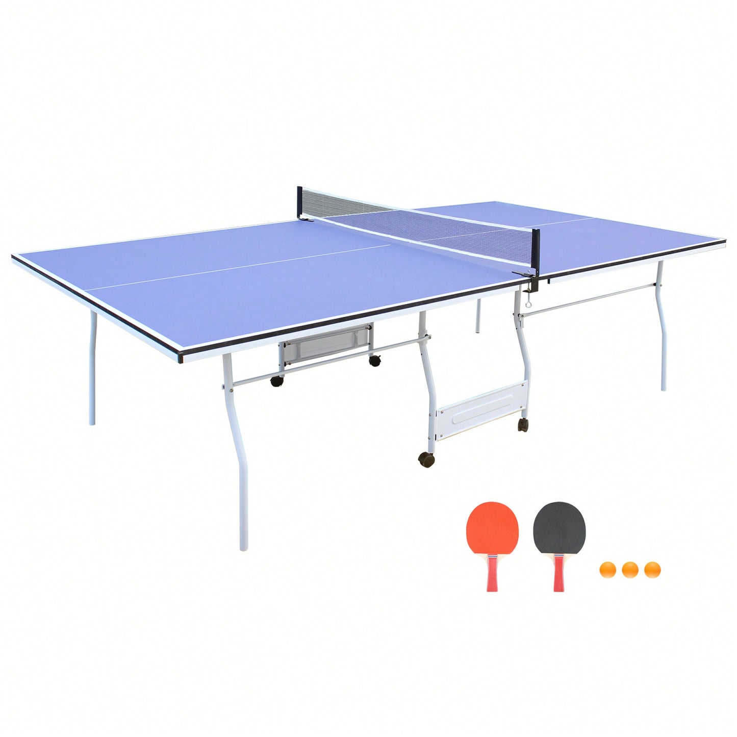Portable 9ft Foldable Table Tennis Set With Net 2 Paddles And 3 Balls For Indoor Play