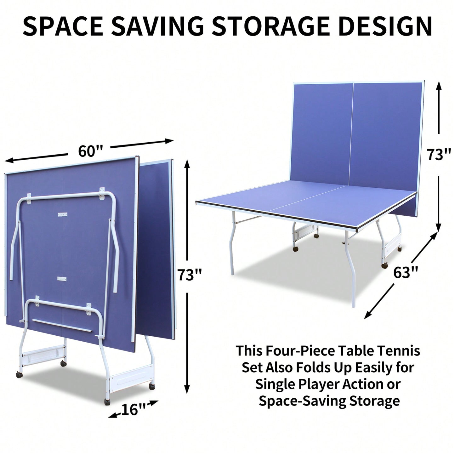 Portable 9ft Foldable Table Tennis Set With Net 2 Paddles And 3 Balls For Indoor Play