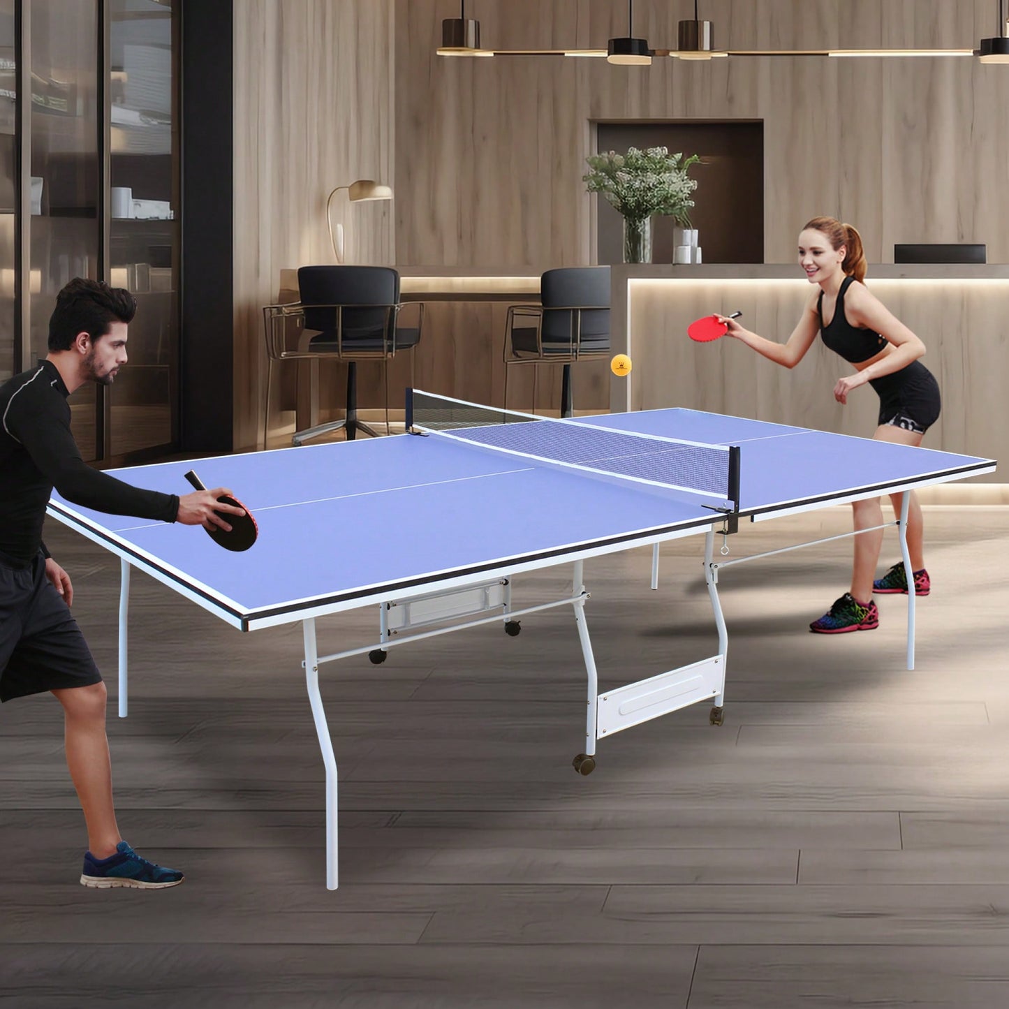 Portable 9ft Foldable Table Tennis Set With Net 2 Paddles And 3 Balls For Indoor Play