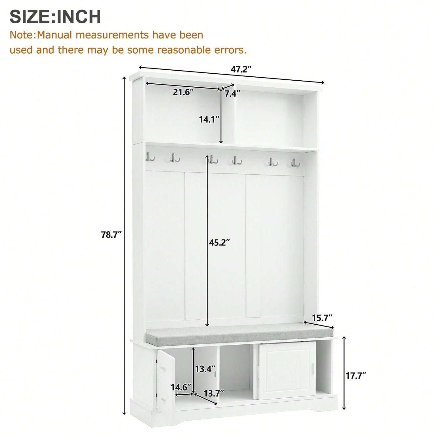 Elegant Hall Tree with Sliding Doors Versatile Coat Rack 6 Hooks Mudroom Bench Cabinet Shoe Storage and Cushion for Hallway Living Room