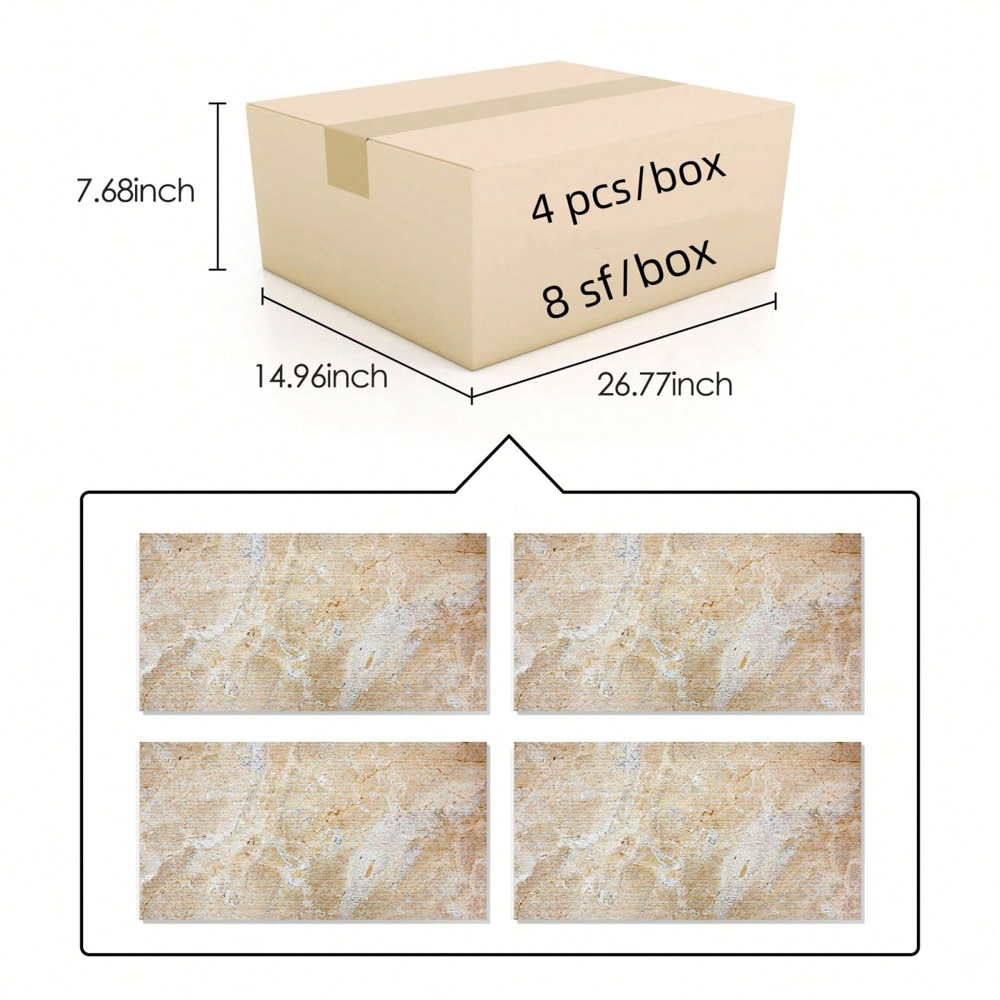 3D Fluted Gold Yellow Beige Natural Marble Wall Tile Textured Finish 12x24 Inches