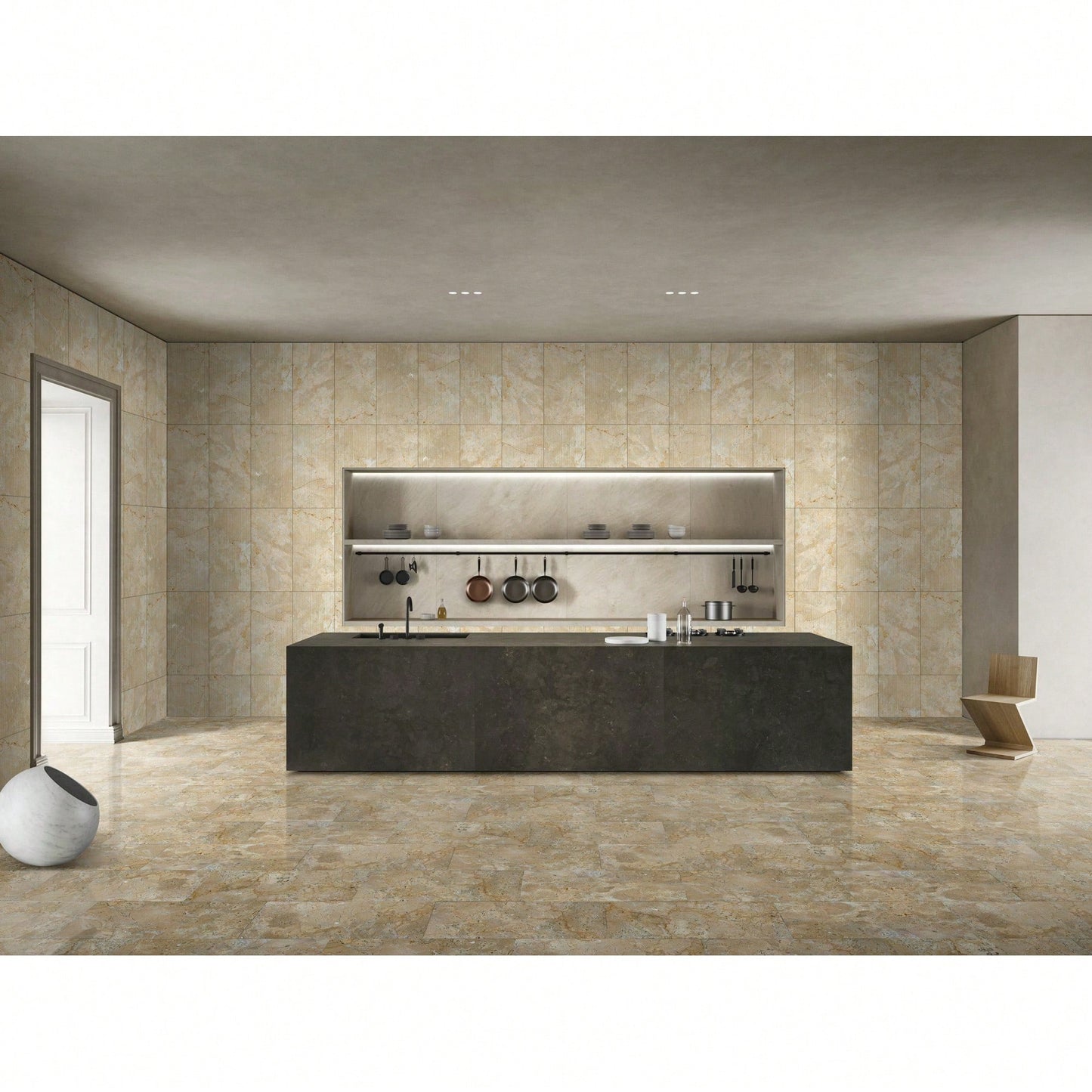3D Fluted Gold Yellow Beige Natural Marble Wall Tile Textured Finish 12x24 Inches