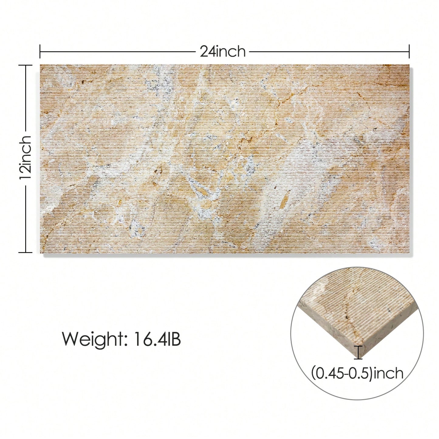 3D Fluted Gold Yellow Beige Natural Marble Wall Tile Textured Finish 12x24 Inches