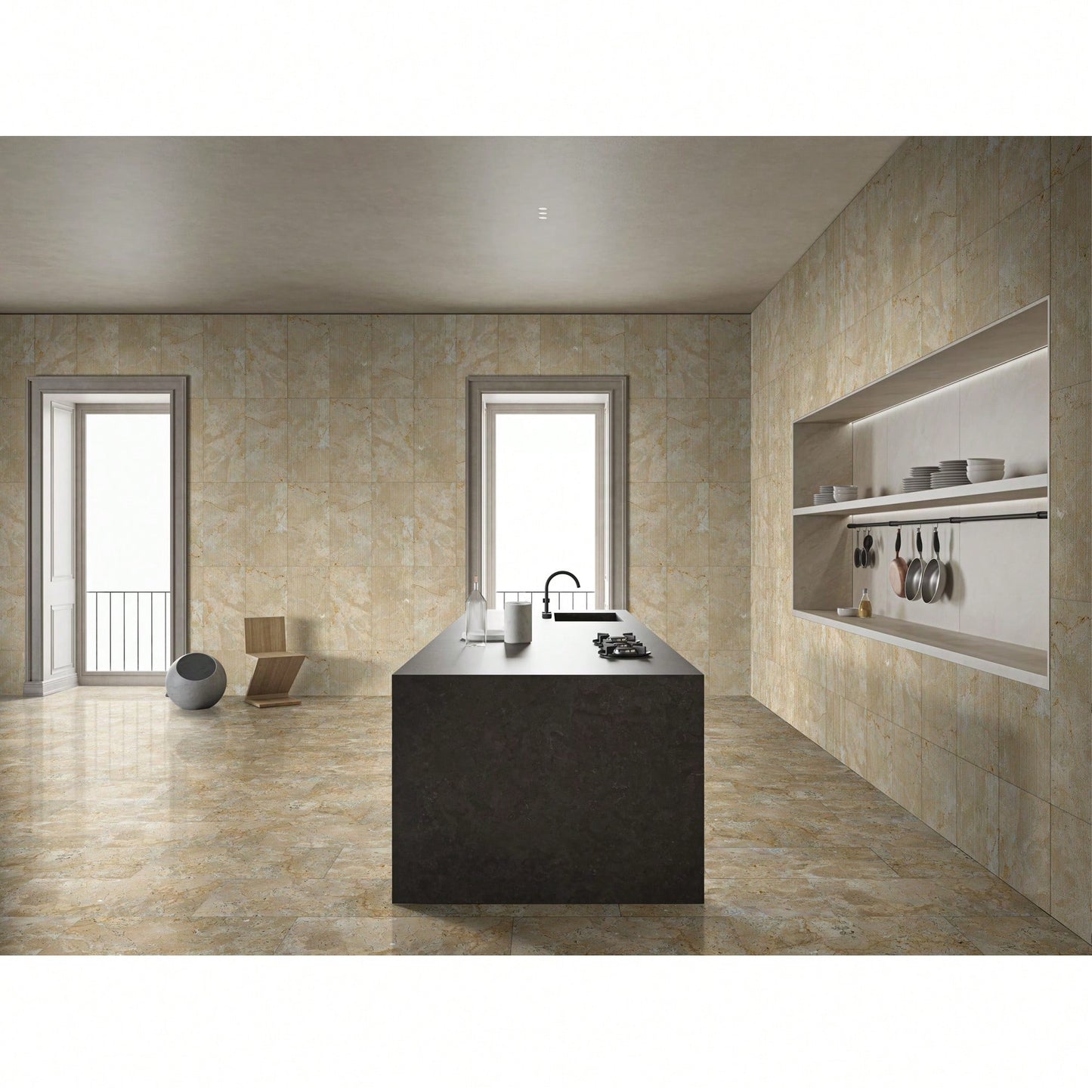 3D Fluted Gold Yellow Beige Natural Marble Wall Tile Textured Finish 12x24 Inches