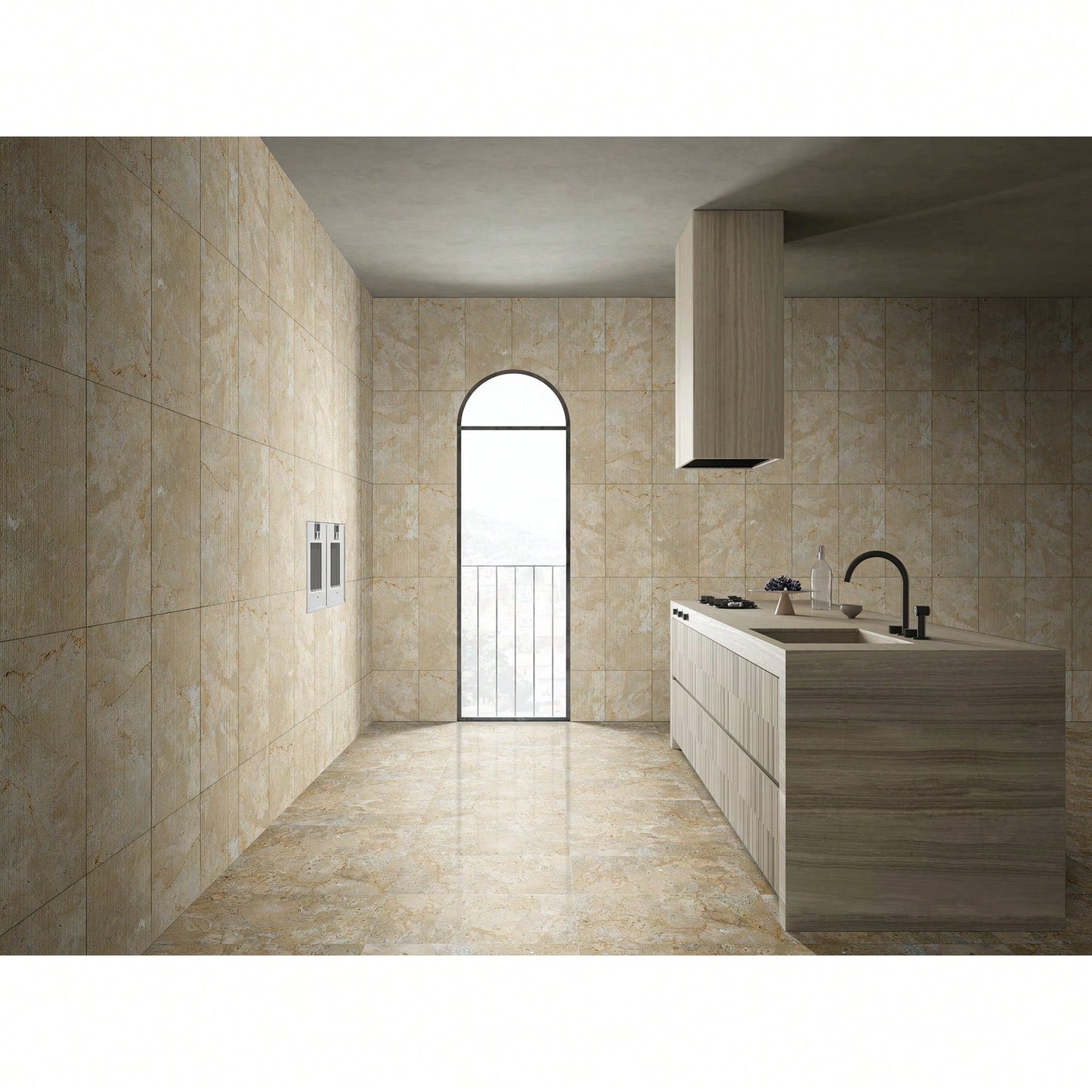 3D Fluted Gold Yellow Beige Natural Marble Wall Tile Textured Finish 12x24 Inches