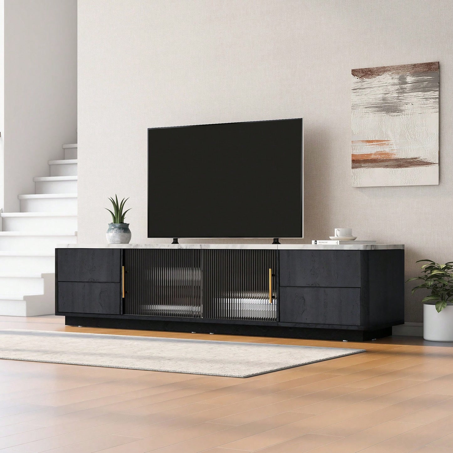 Stylish Modern TV Stand For 70 Inch TV With 4 Drawers And Large Storage Cabinet For Living Room And Bedroom