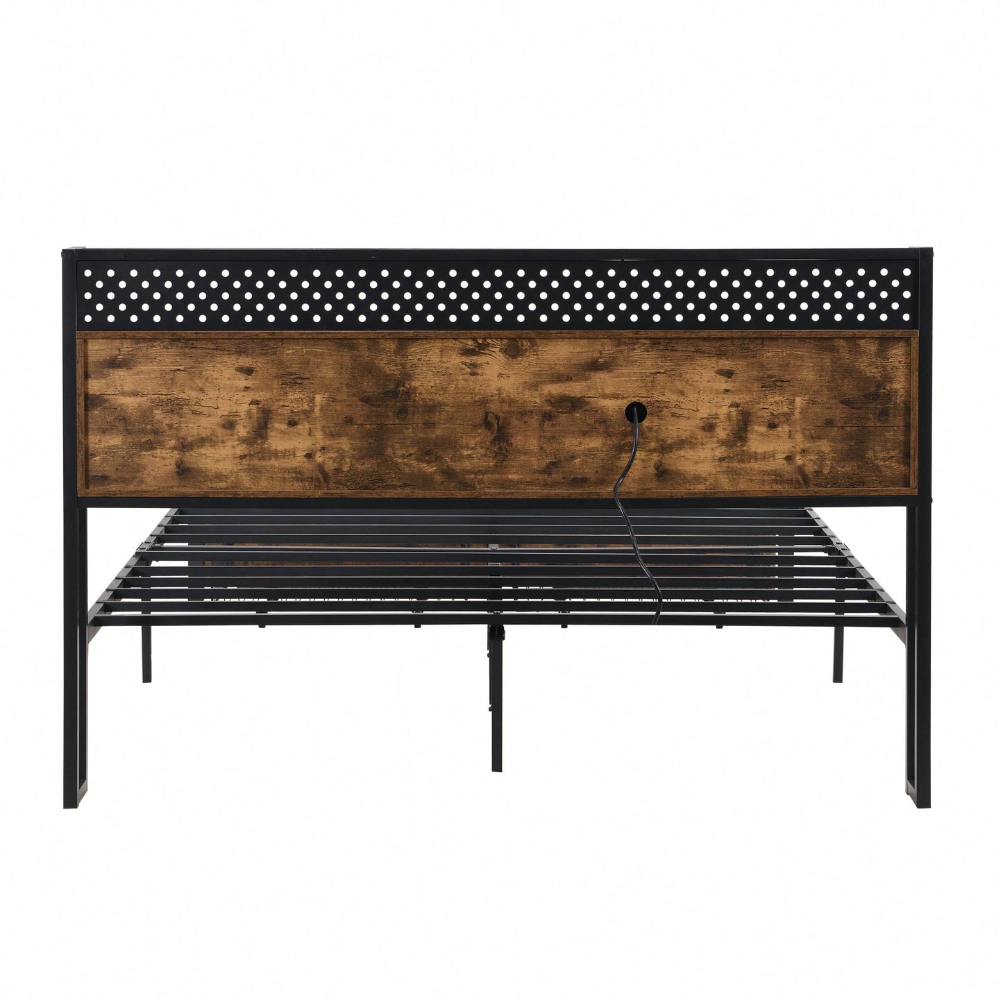Full Size Metal Platform Bed Frame with Wooden Headboard USB Charging Station Storage Drawers LED Lights Easy Assembly No Box Spring Needed