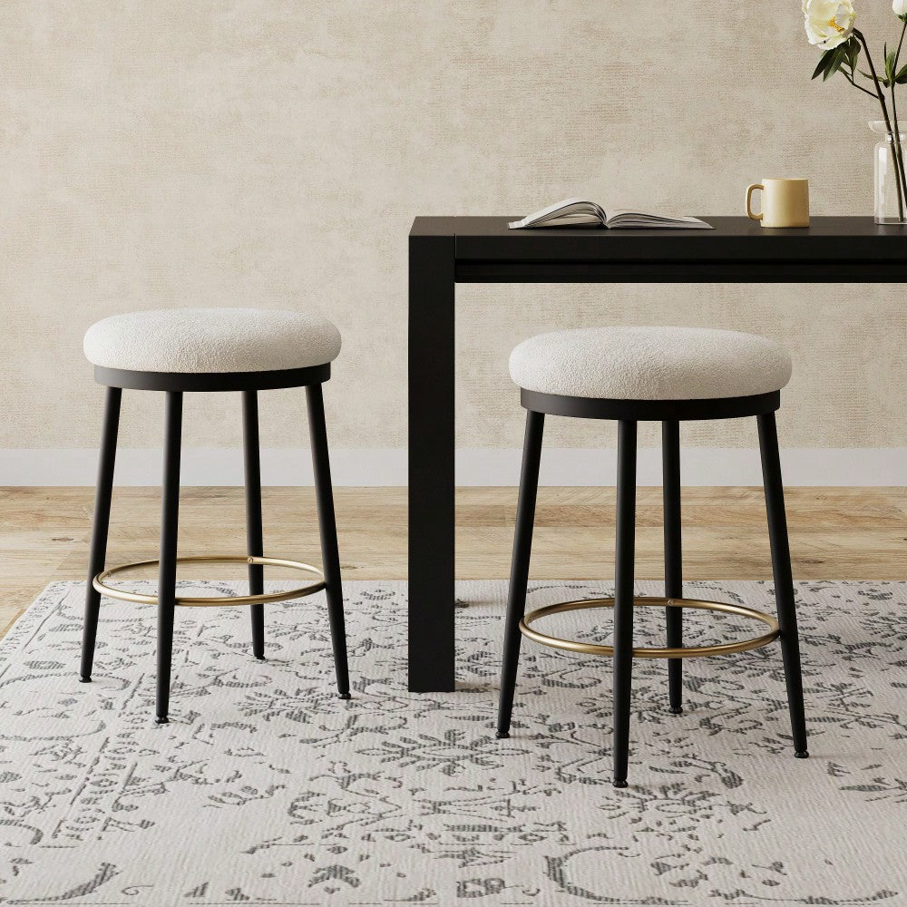 Stylish White Counter Stools Set Of 2 With Iron Frame And Comfortable Sponge Cushion For Kitchen Dining Room And Bedroom Use
