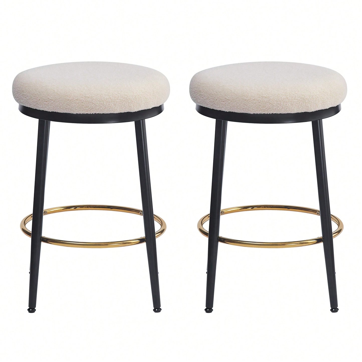 Stylish White Counter Stools Set Of 2 With Iron Frame And Comfortable Sponge Cushion For Kitchen Dining Room And Bedroom Use