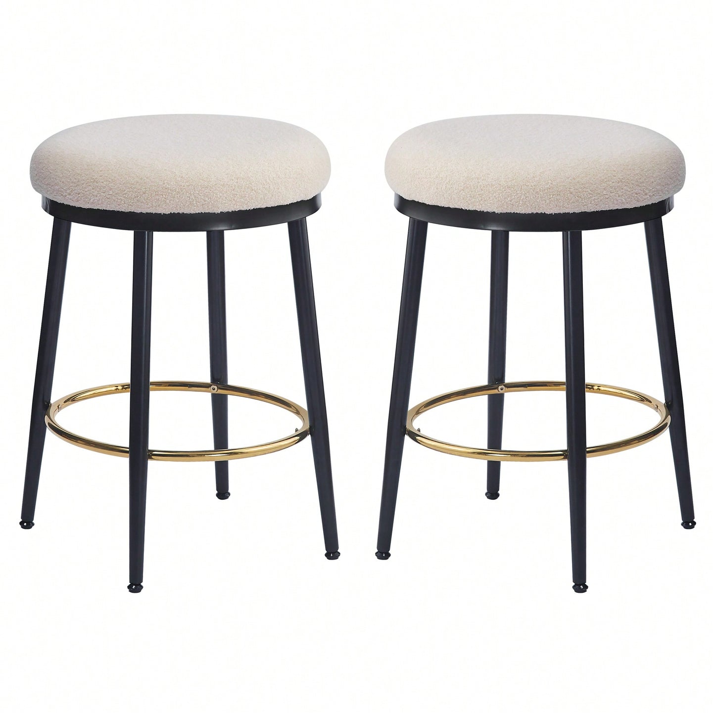 Stylish White Counter Stools Set Of 2 With Iron Frame And Comfortable Sponge Cushion For Kitchen Dining Room And Bedroom Use