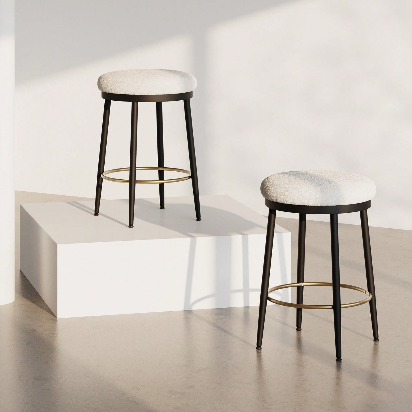 Stylish White Counter Stools Set Of 2 With Iron Frame And Comfortable Sponge Cushion For Kitchen Dining Room And Bedroom Use