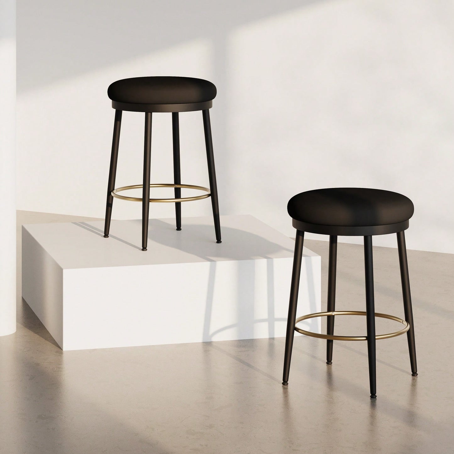 Stylish White Counter Stools Set Of 2 With Iron Frame And Comfortable Sponge Cushion For Kitchen Dining Room And Bedroom Use