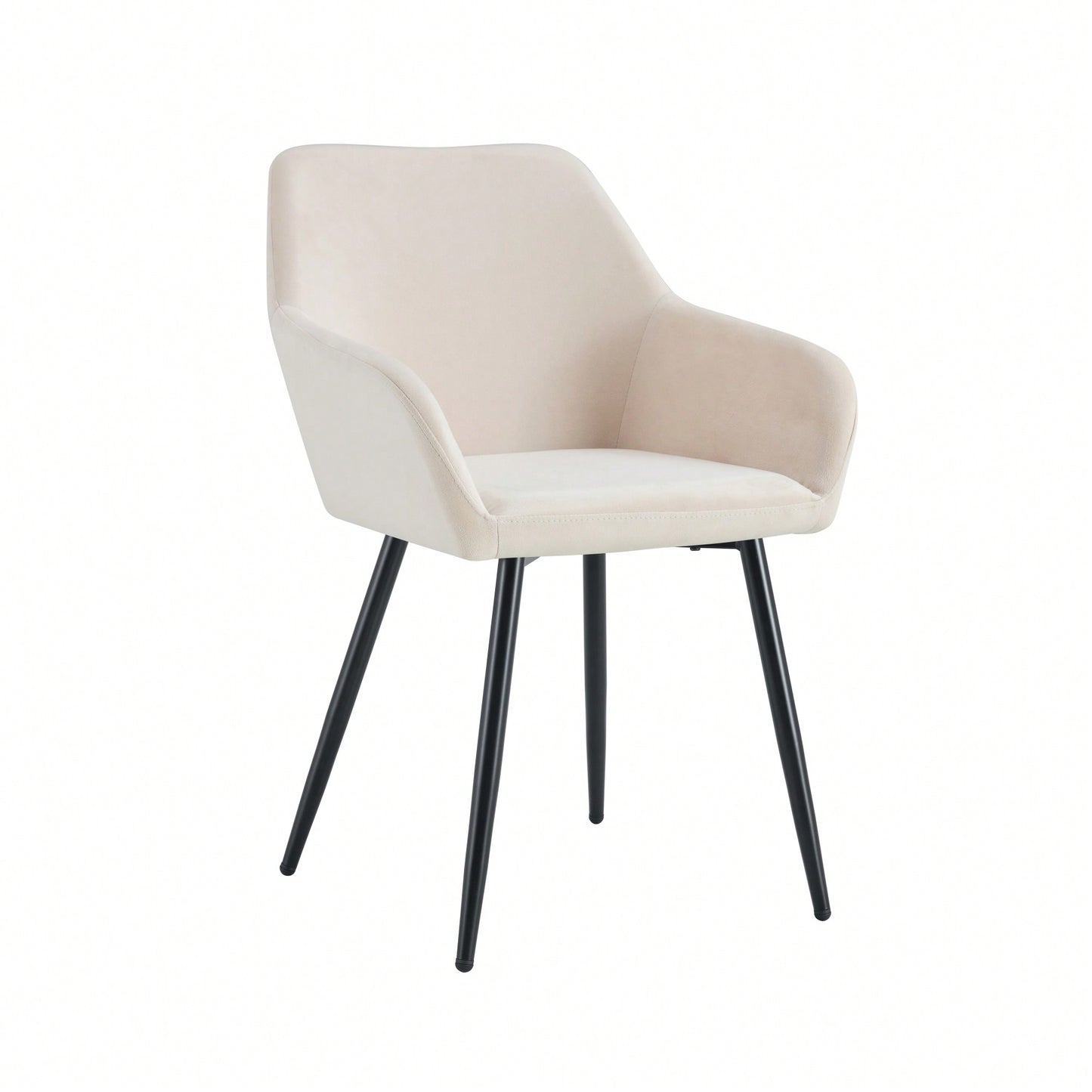 Set Of 2 Velvet Beige Accent Arm Chairs With Strong Black Metal Legs For Modern Living Room Dining Room Club Guest Seating