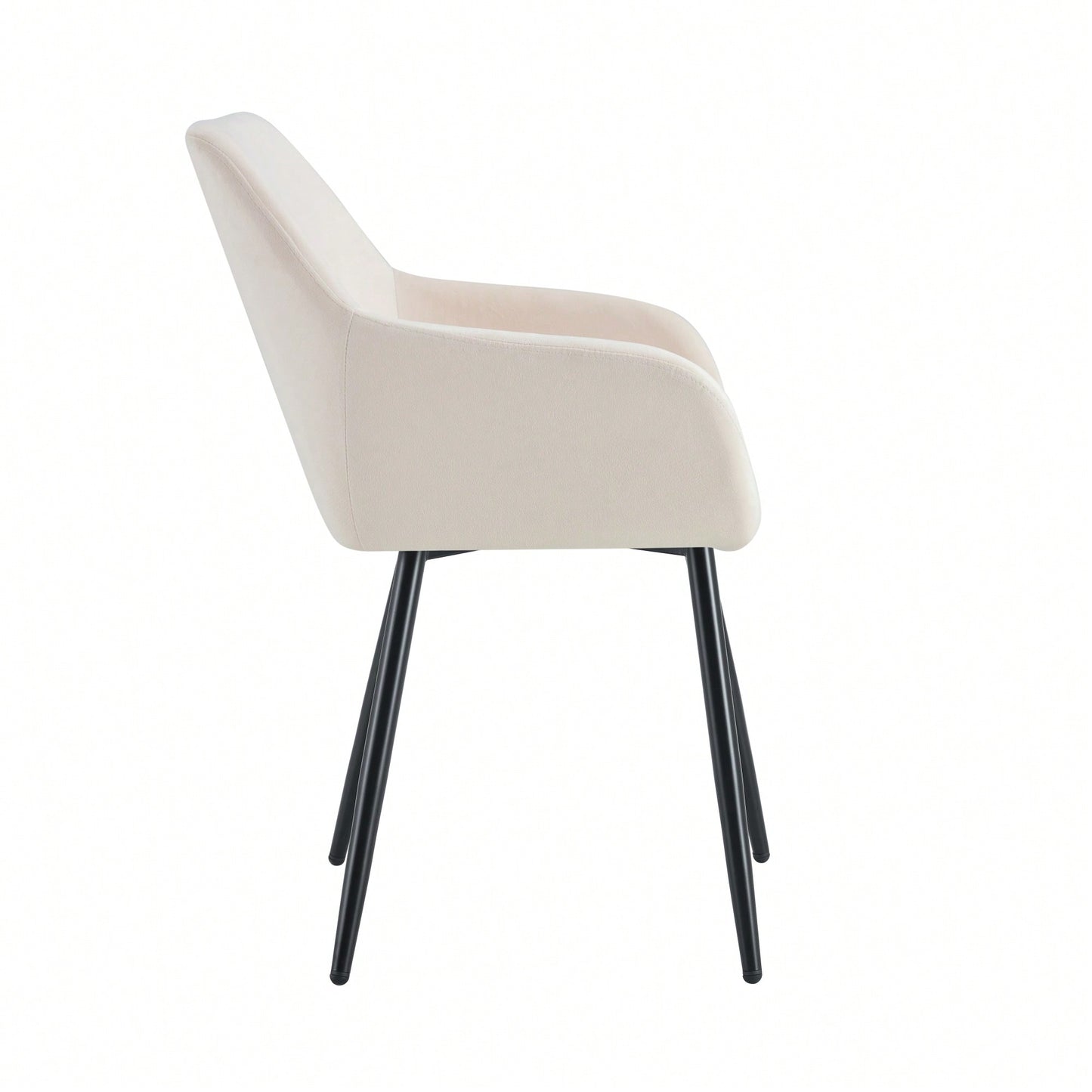 Set Of 2 Velvet Beige Accent Arm Chairs With Strong Black Metal Legs For Modern Living Room Dining Room Club Guest Seating