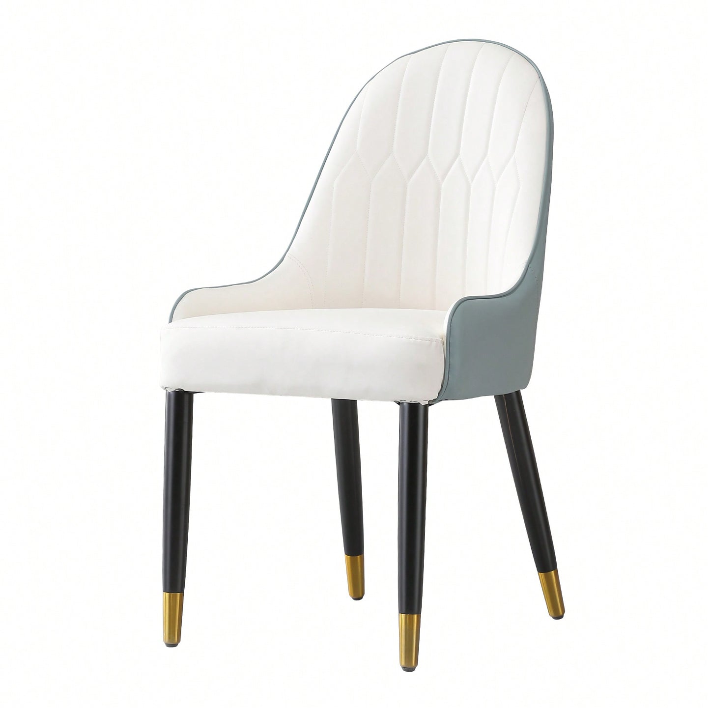 Set Of 2 Modern White And Green PU Leather Dining Chairs With Solid Wood And Metal Legs