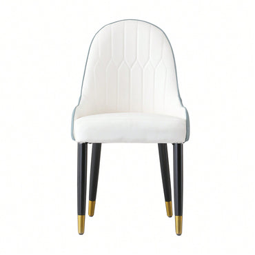 Set Of 2 Modern White And Green PU Leather Dining Chairs With Solid Wood And Metal Legs