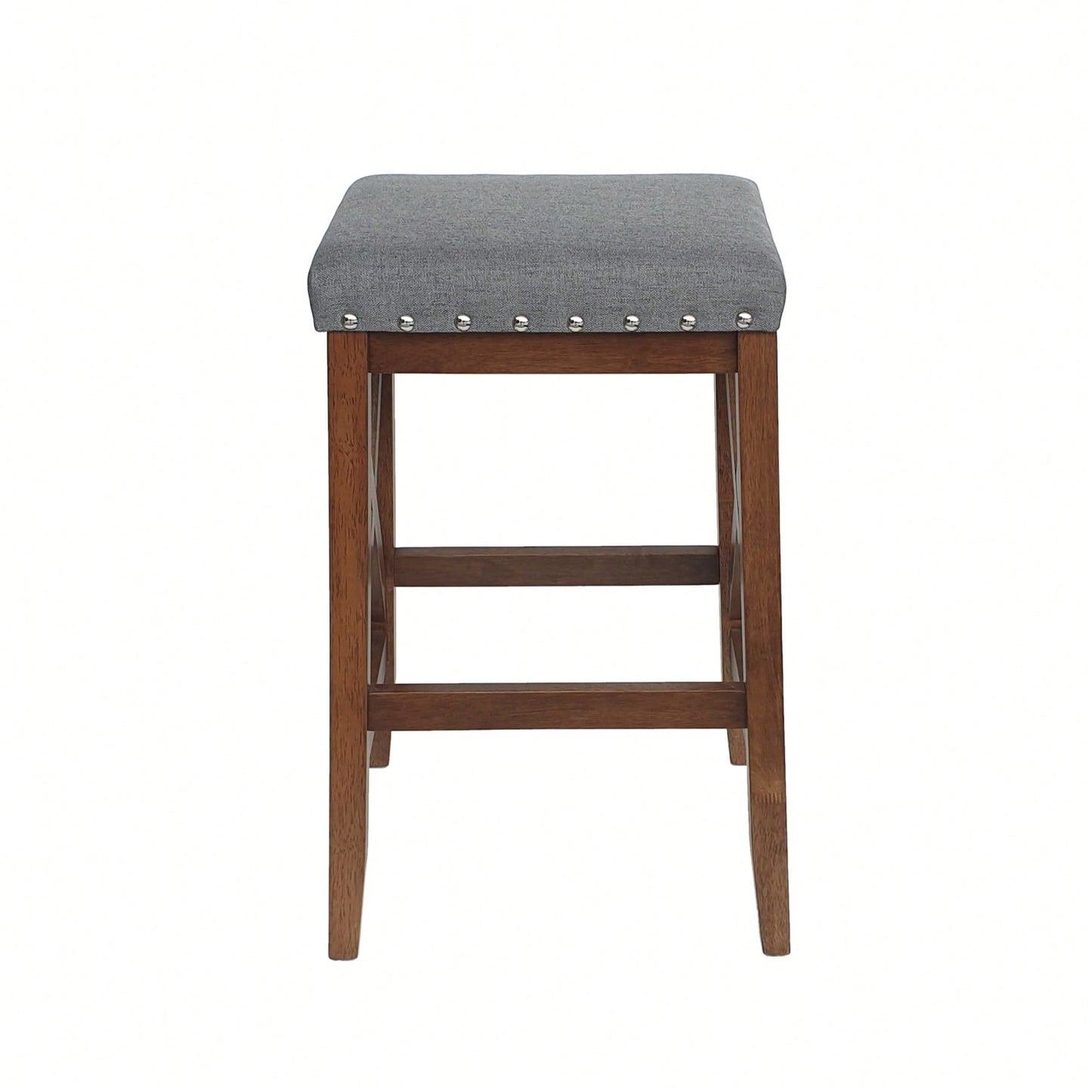 Set Of 2 Elegant Upholstered Saddle Barstool With Footrest For Kitchen Island Or Home Bar