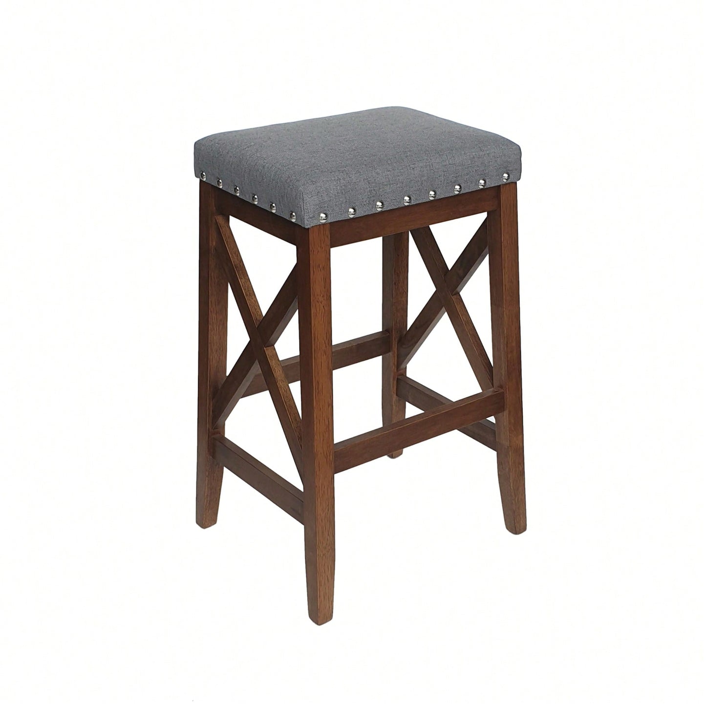 Set Of 2 Elegant Upholstered Saddle Barstool With Footrest For Kitchen Island Or Home Bar