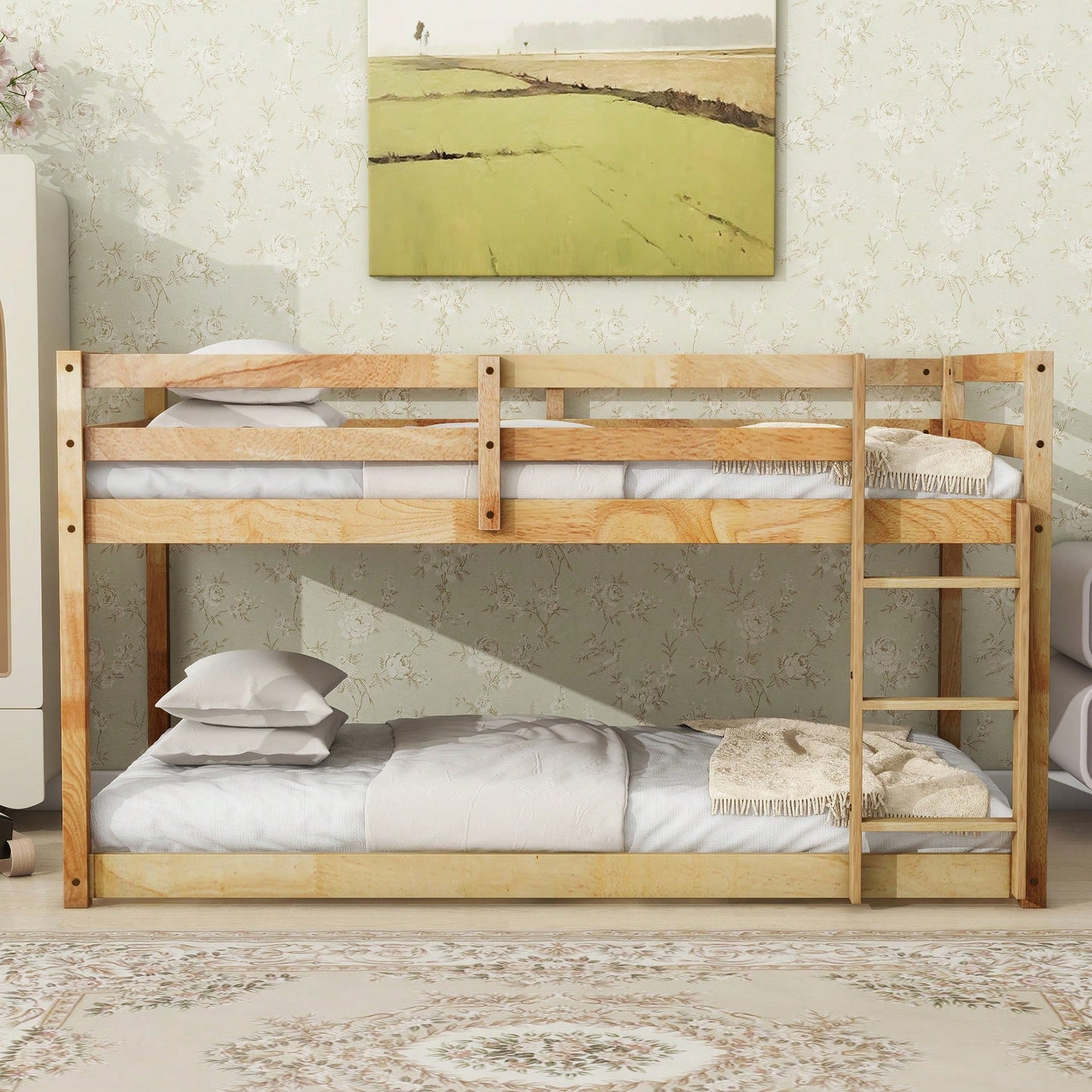 Solid Wood Twin Over Twin Loft Bed With Ladder And Reinforced Slats Natural