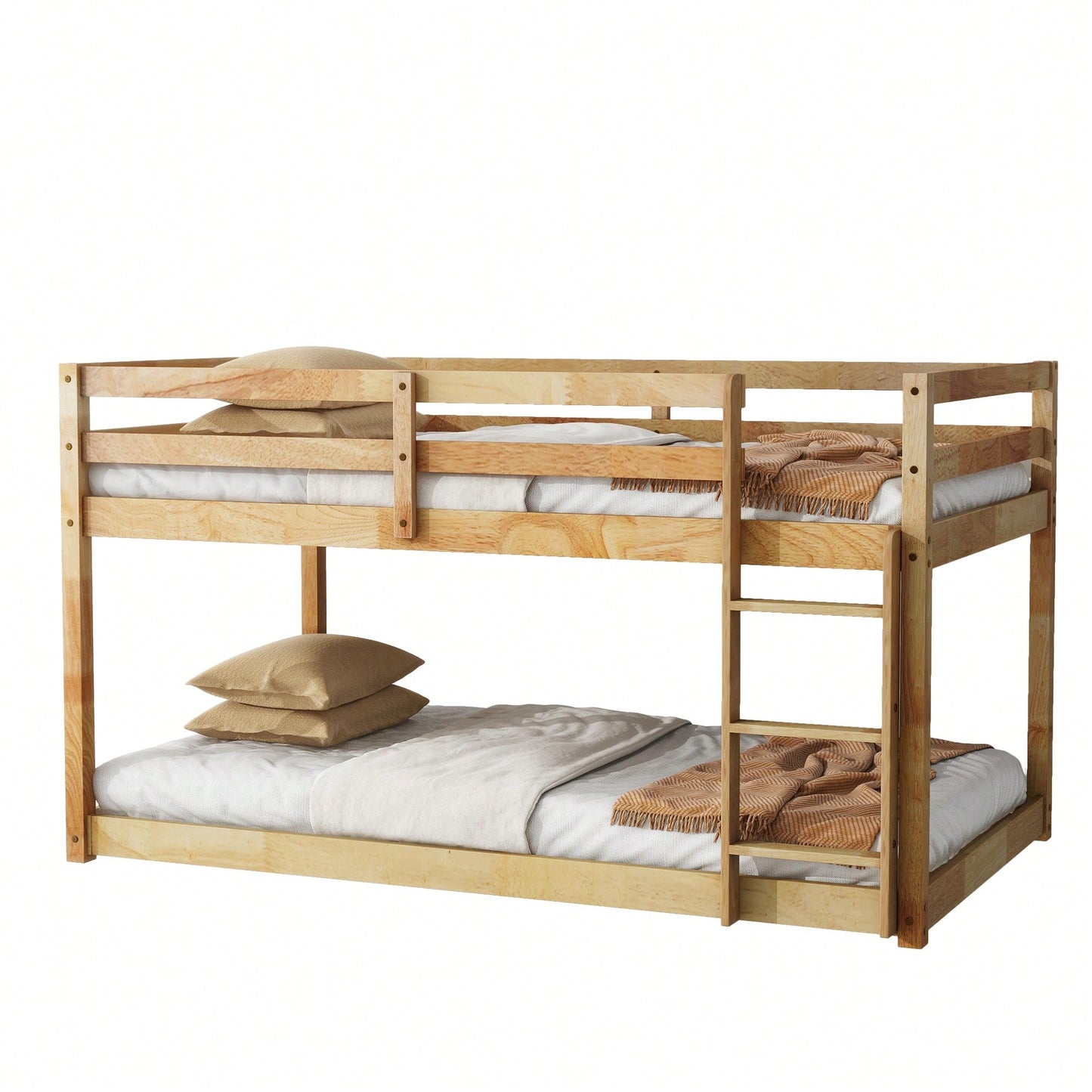 Solid Wood Twin Over Twin Loft Bed With Ladder And Reinforced Slats Natural