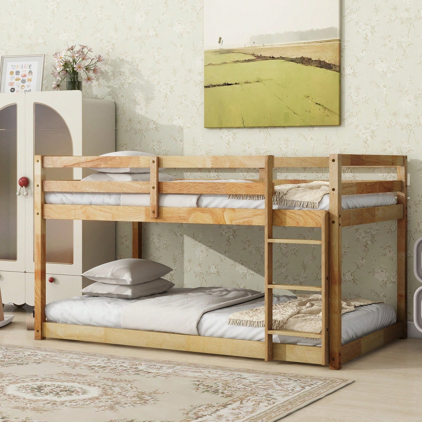 Solid Wood Twin Over Twin Loft Bed With Ladder And Reinforced Slats Natural