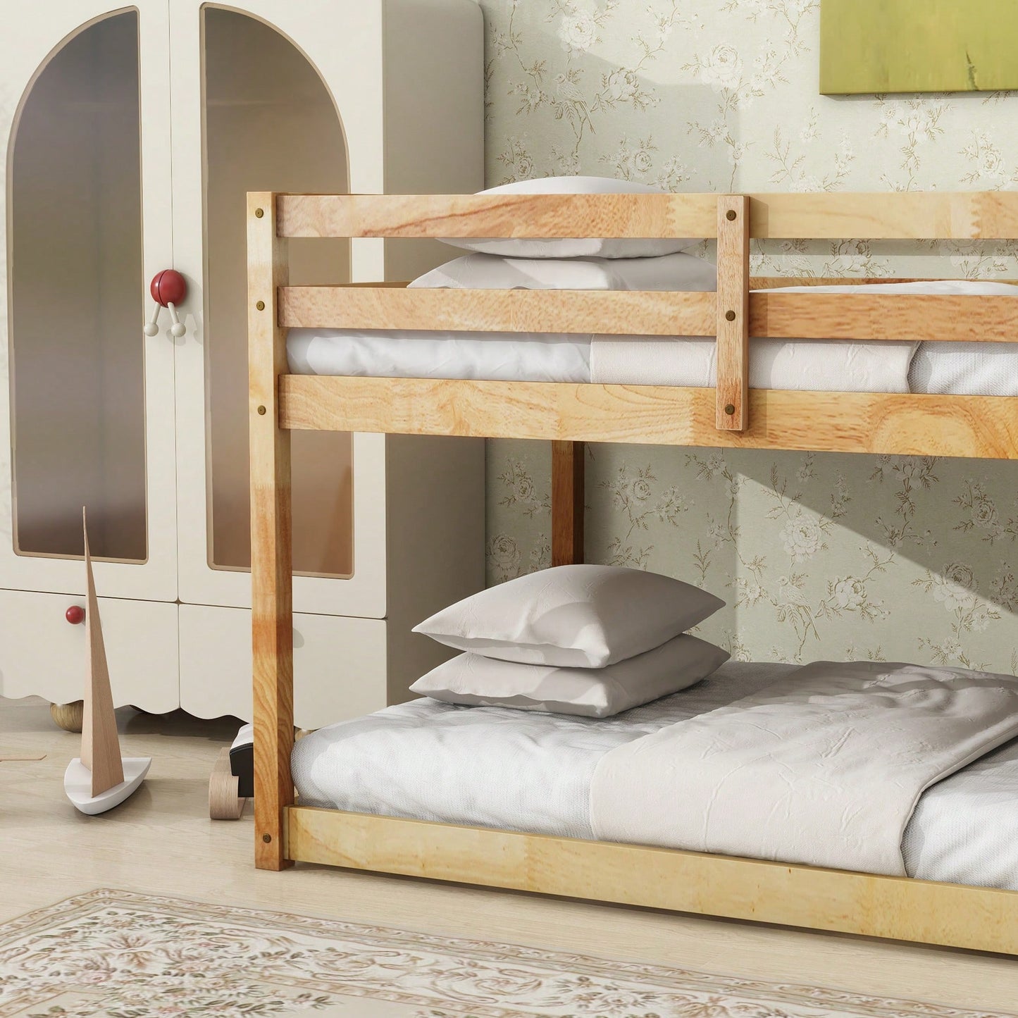 Solid Wood Twin Over Twin Loft Bed With Ladder And Reinforced Slats Natural