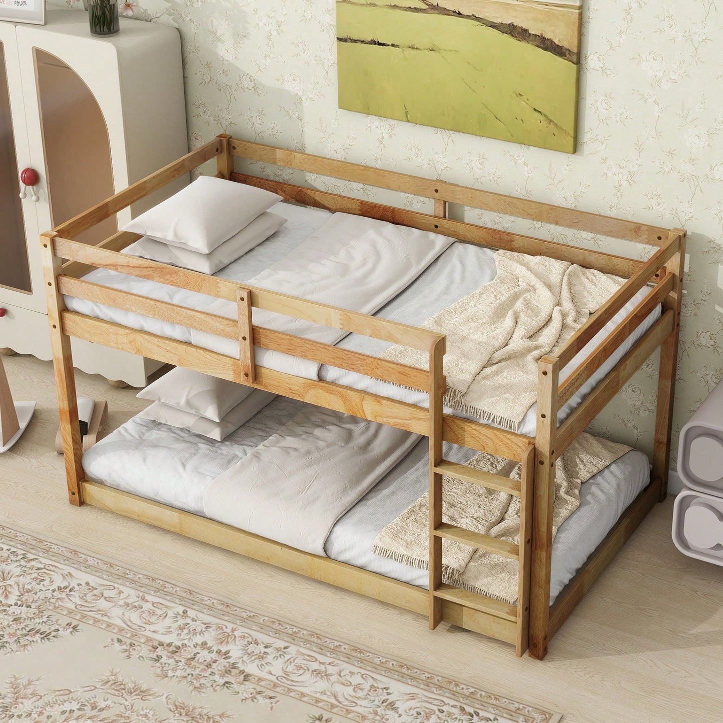 Solid Wood Twin Over Twin Loft Bed With Ladder And Reinforced Slats Natural