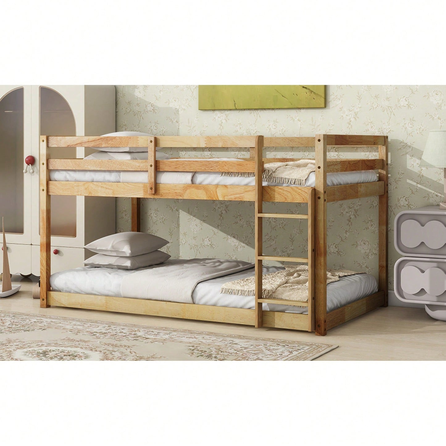 Solid Wood Twin Over Twin Loft Bed With Ladder And Reinforced Slats Natural