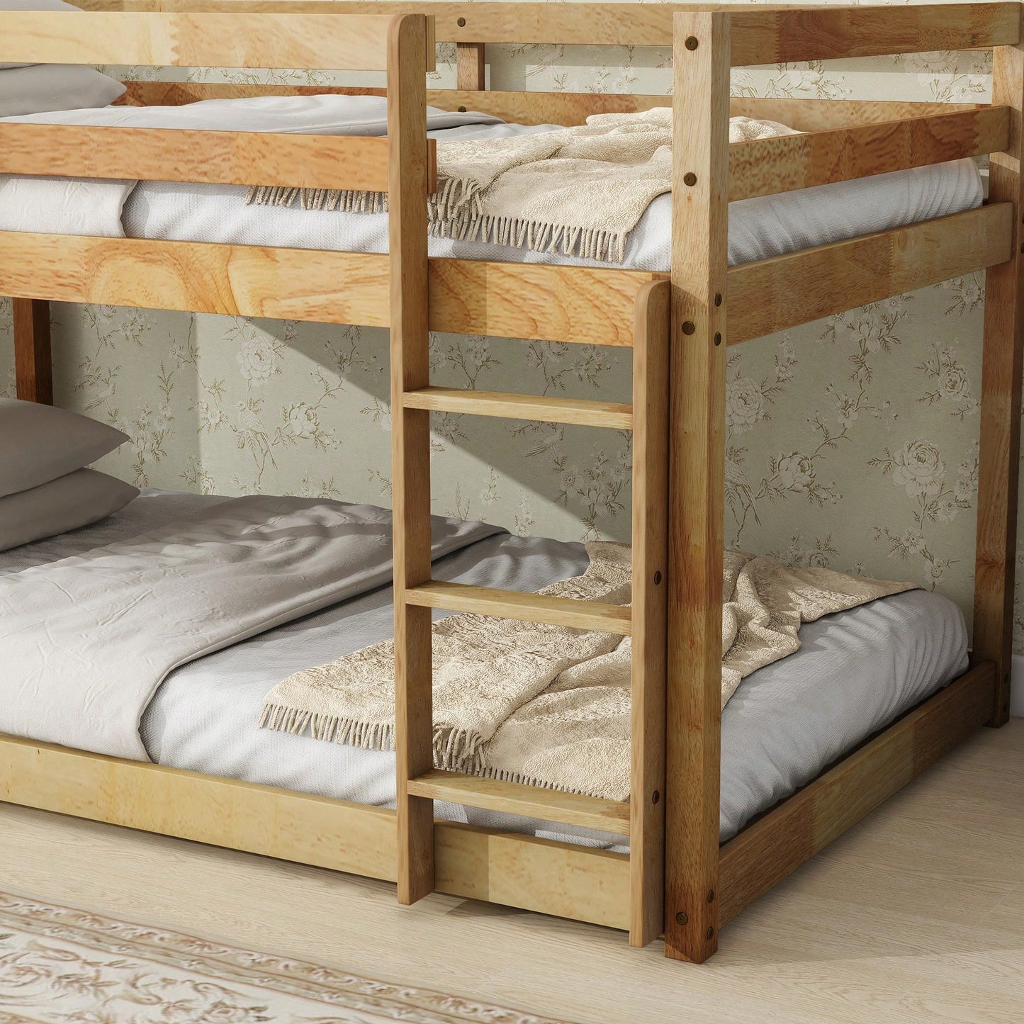 Solid Wood Twin Over Twin Loft Bed With Ladder And Reinforced Slats Natural
