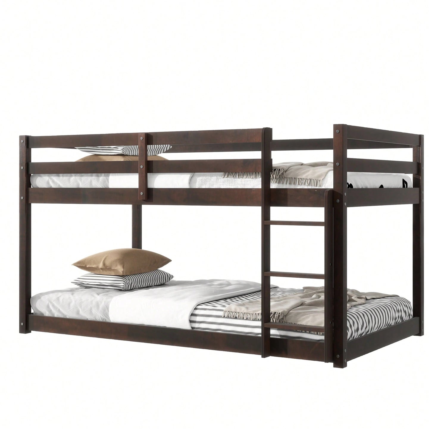 Solid Wood Twin Over Twin Loft Bed With Ladder And Reinforced Slats Natural