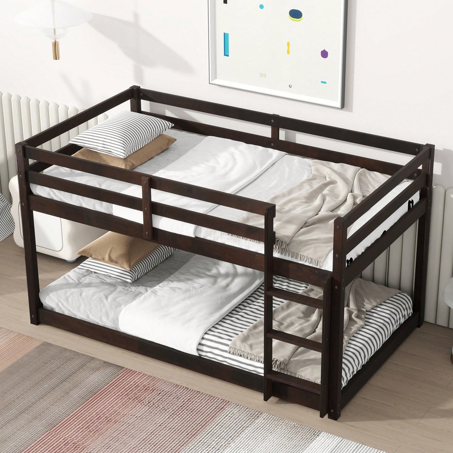 Solid Wood Twin Over Twin Loft Bed With Ladder And Reinforced Slats Natural