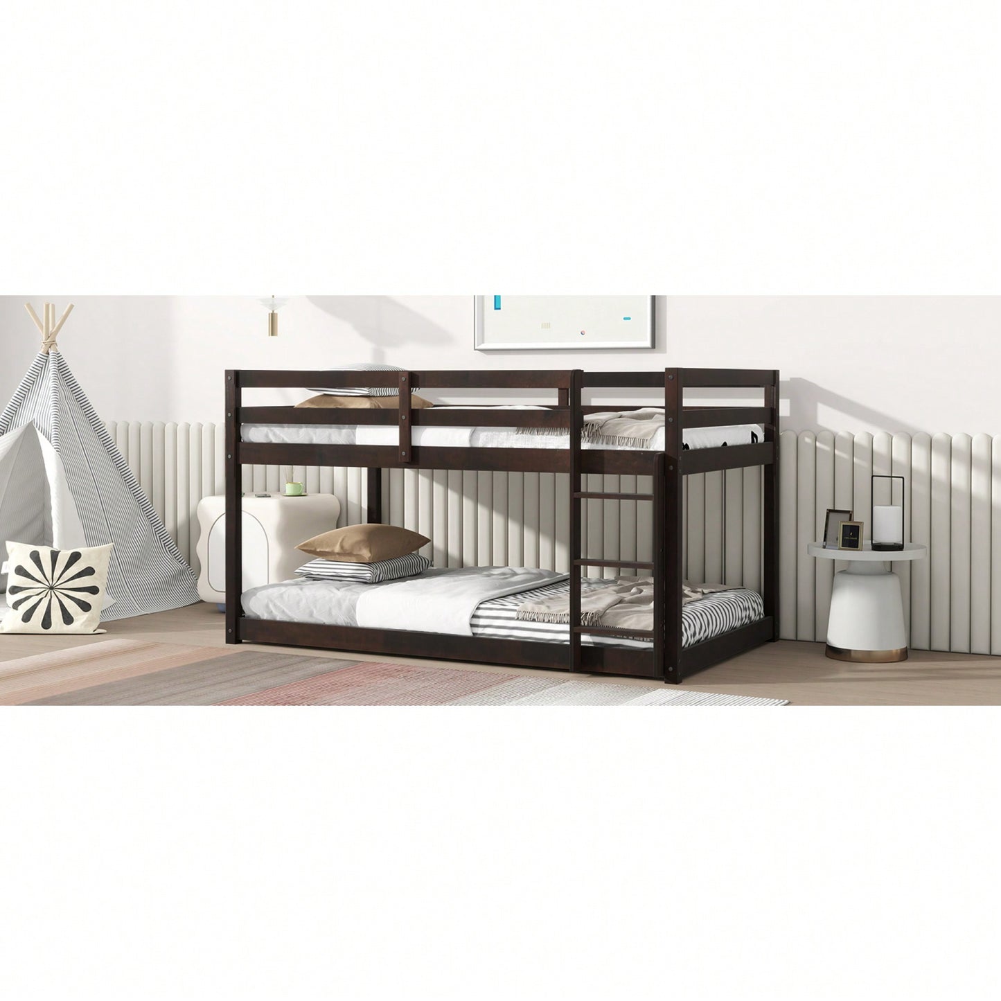 Solid Wood Twin Over Twin Loft Bed With Ladder And Reinforced Slats Natural