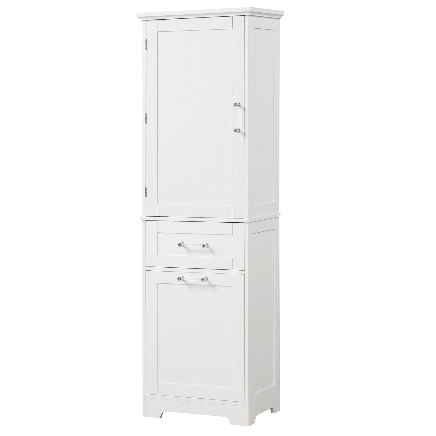 Freestanding Tall Bathroom Storage Cabinet With Adjustable Shelf And Two Drawer Sizes In White MDF Finish