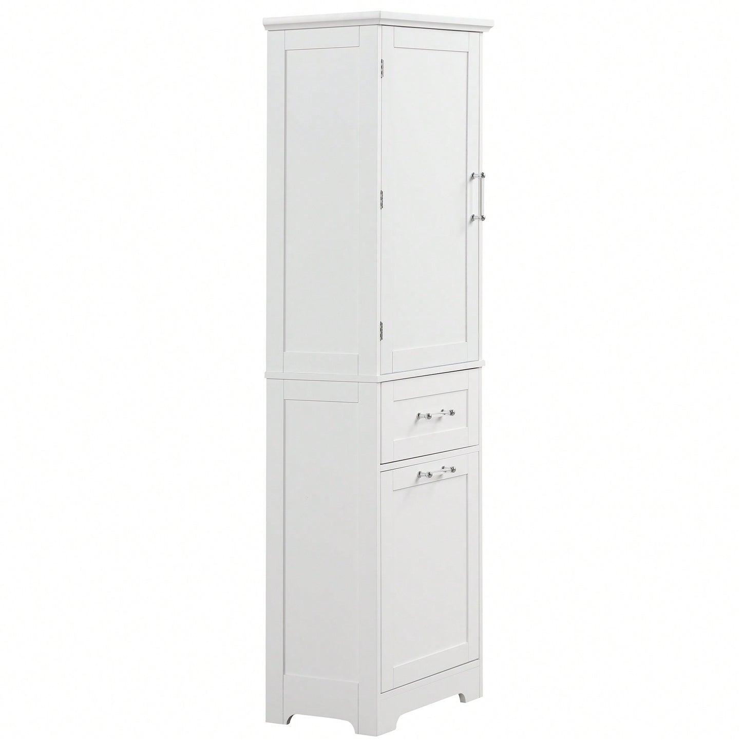 Freestanding Tall Bathroom Storage Cabinet With Adjustable Shelf And Two Drawer Sizes In White MDF Finish