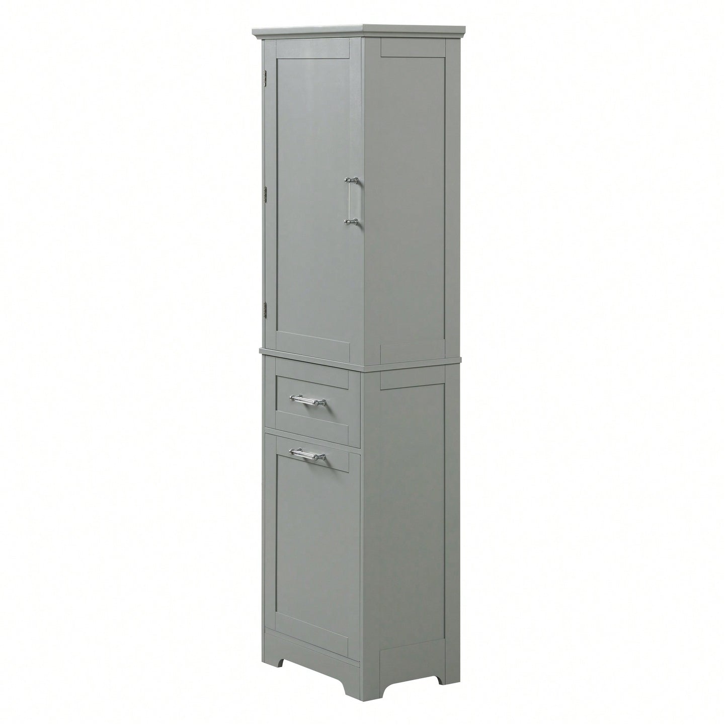 Freestanding Tall Bathroom Storage Cabinet With Adjustable Shelf And Two Drawer Sizes In White MDF Finish