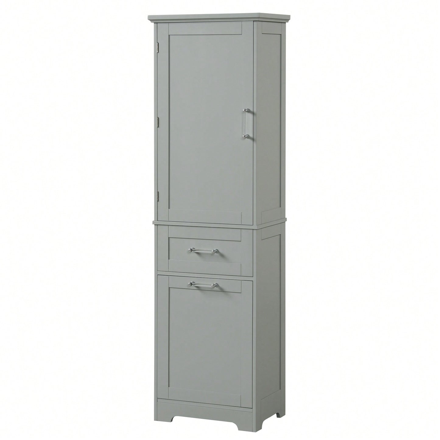 Freestanding Tall Bathroom Storage Cabinet With Adjustable Shelf And Two Drawer Sizes In White MDF Finish