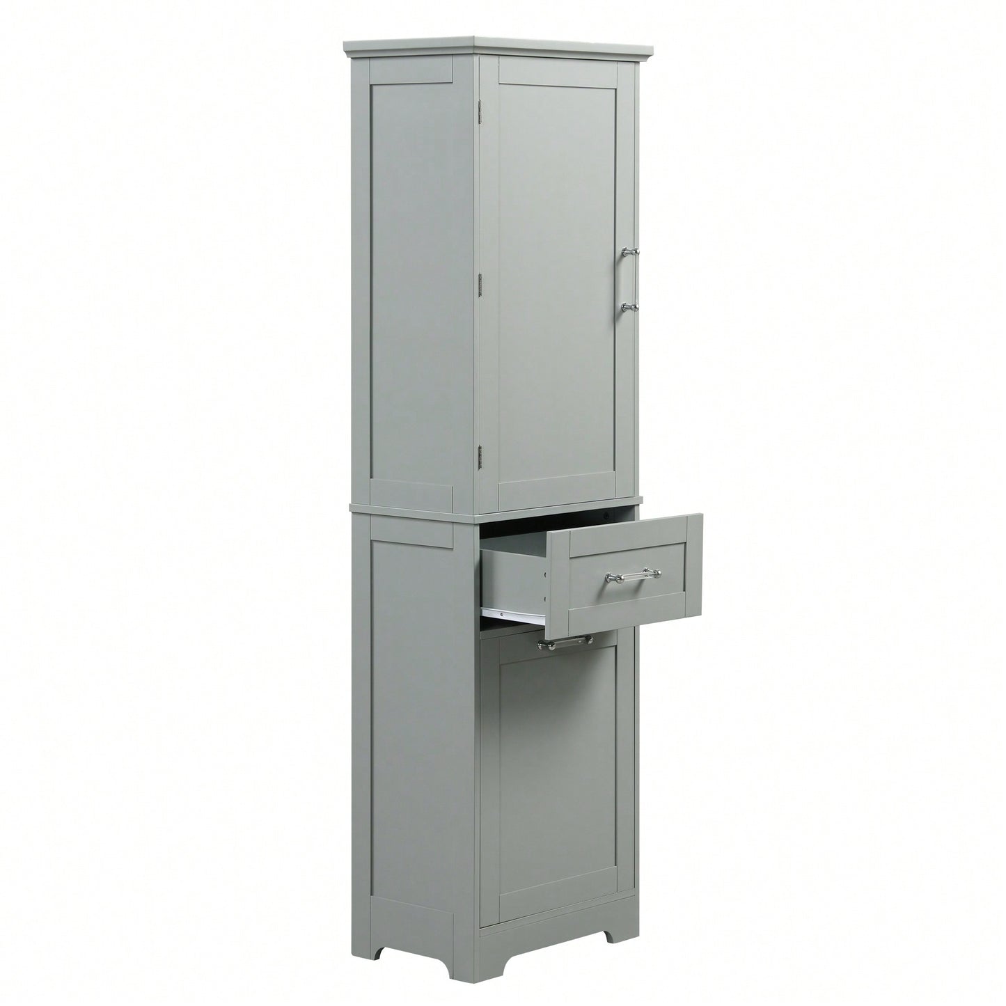 Freestanding Tall Bathroom Storage Cabinet With Adjustable Shelf And Two Drawer Sizes In White MDF Finish