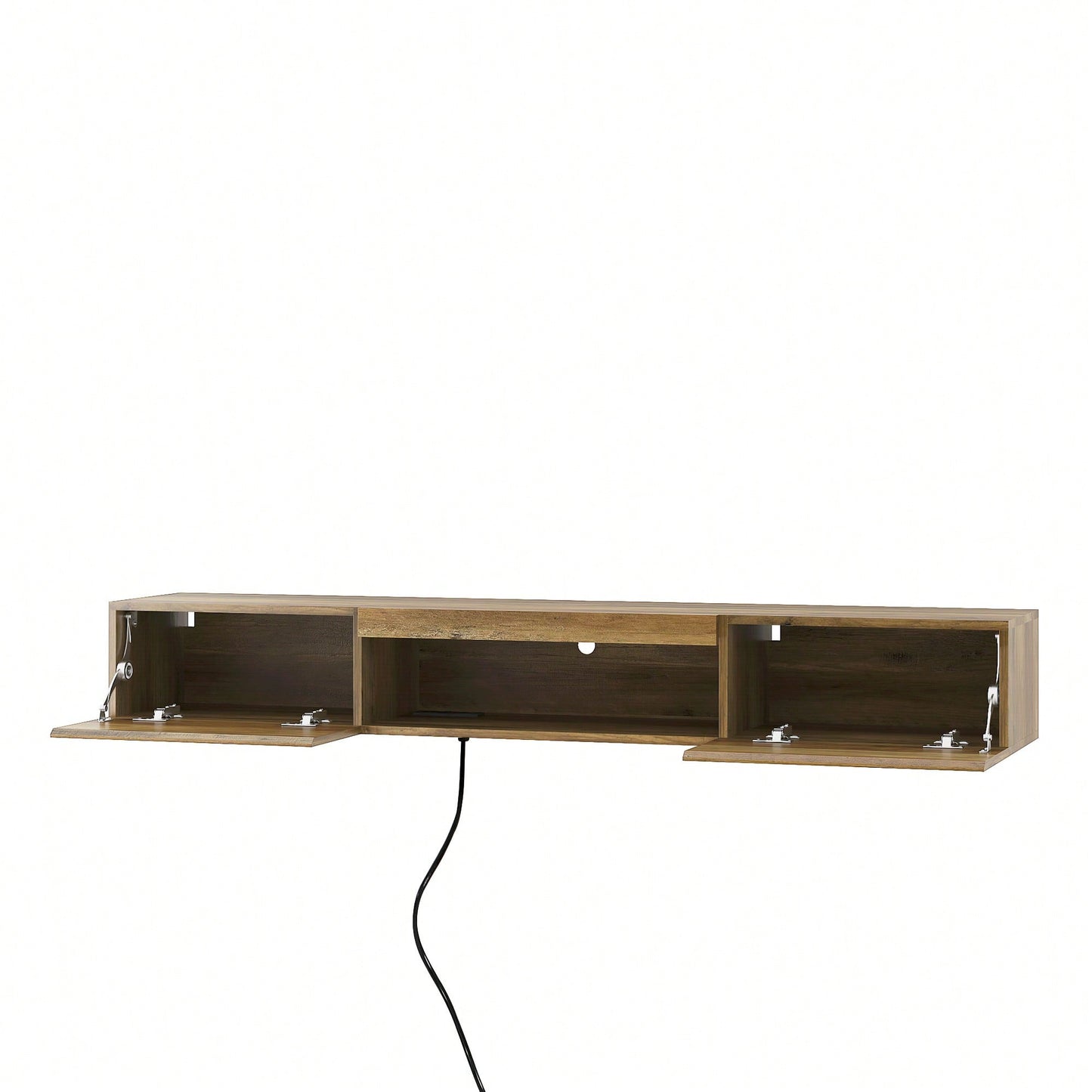 Modern Wall Mounted Floating TV Stand With LED Lights And Power Outlet For 65 Inch TVs - Brown