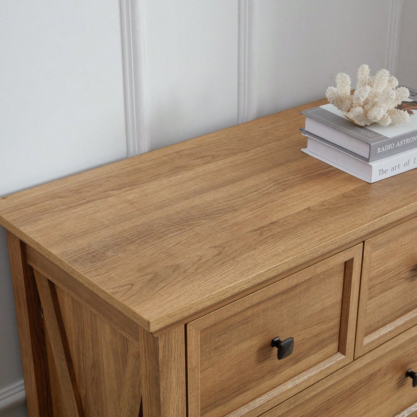 Tall 6 Drawer Dresser Cabinet For Closet Organization And Storage Solutions In Oak Finish